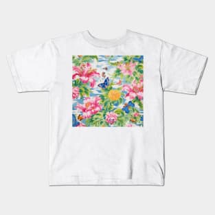 Butterflies and tiger lilies garden Kids T-Shirt